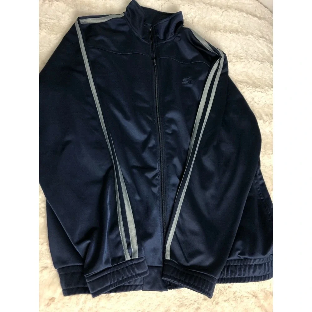 starter mens athletic warmer track jacket blue sz lrg 42/46 euc